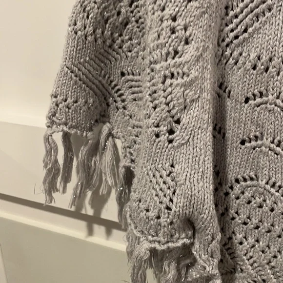 Garnet Hill Kids Metallic Fringe Pointelle Poncho - Picture 7 of 8